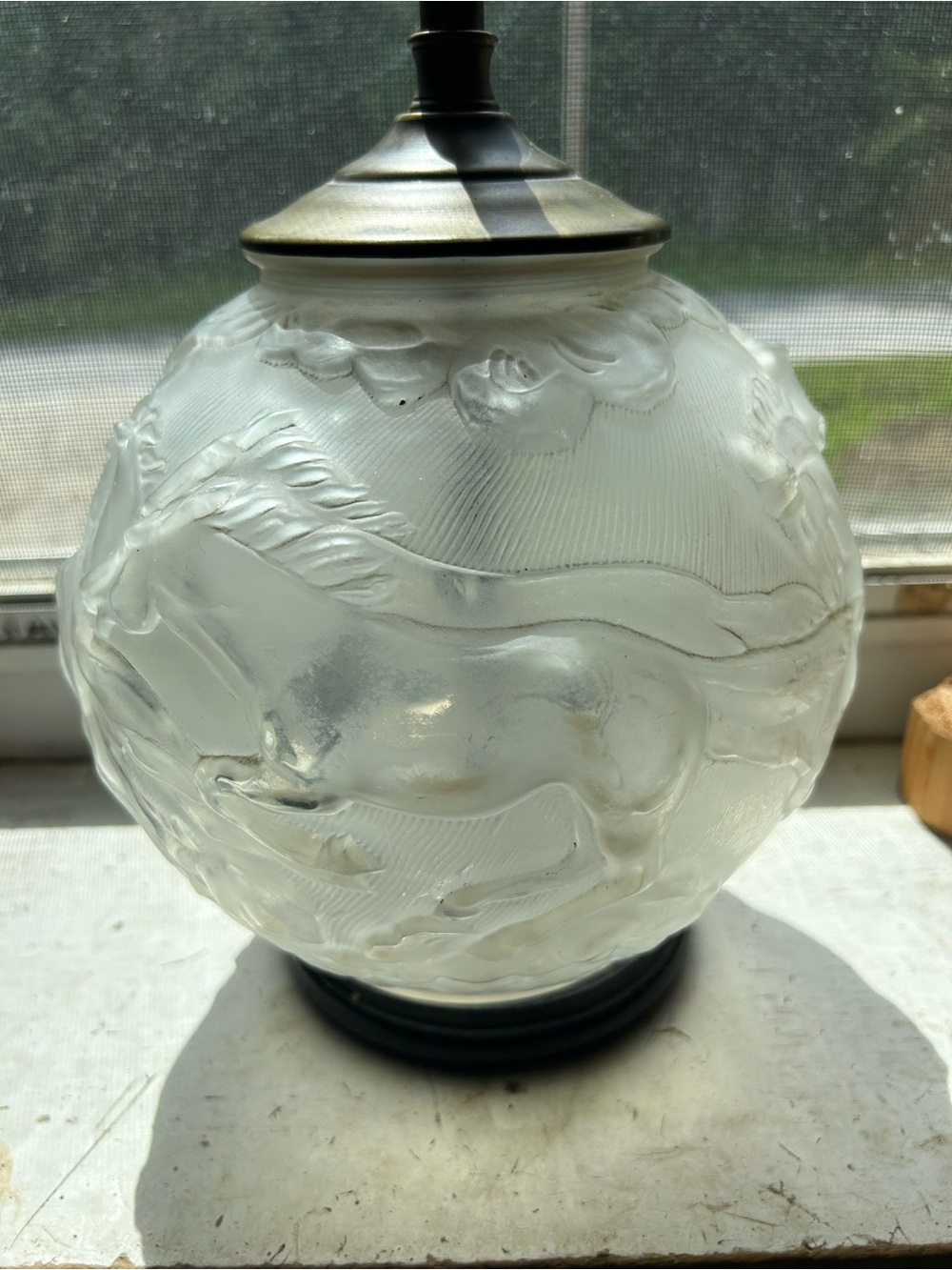 Antique Frosted Glass Horse Lamp- Karl Zentner - Picture 5 of 13